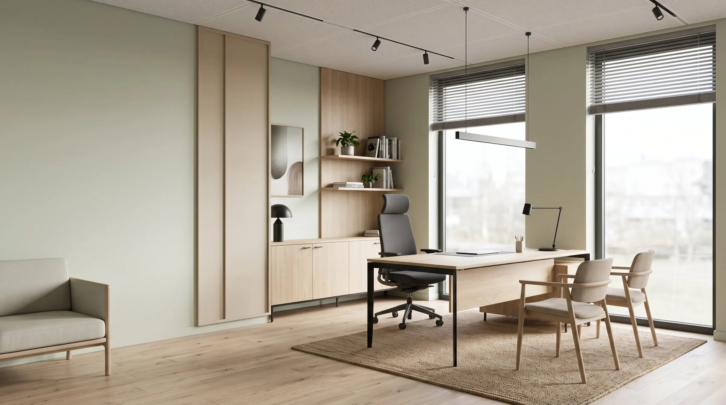 Office whose blinds come down as you scroll