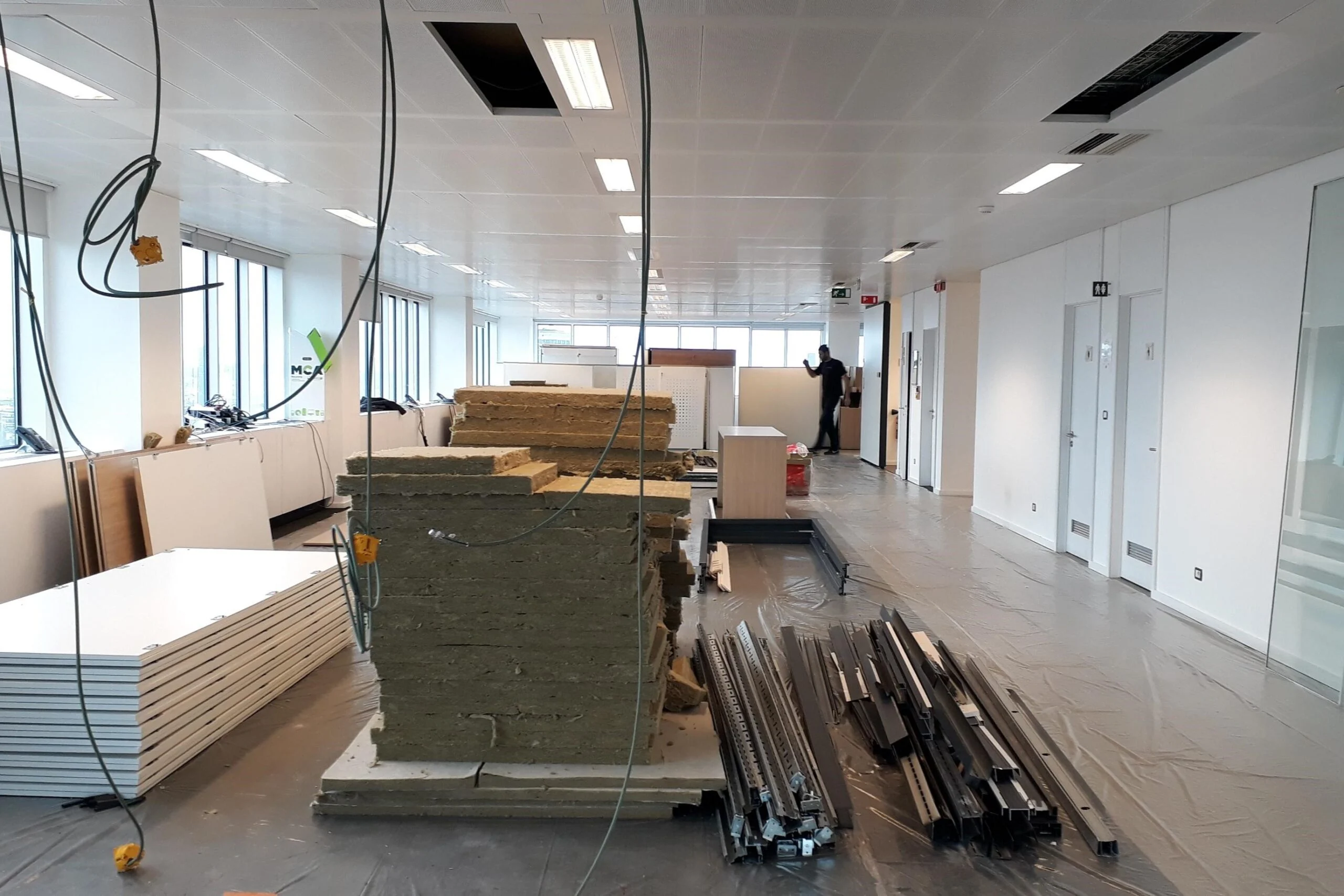 Installing partitions on an office floor